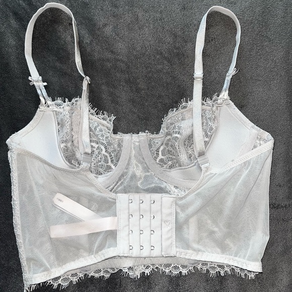 Victoria’s Secret Silver Lace Corset Bustier Underwire 32C Grey gray beaded 32 C - Picture 3 of 9